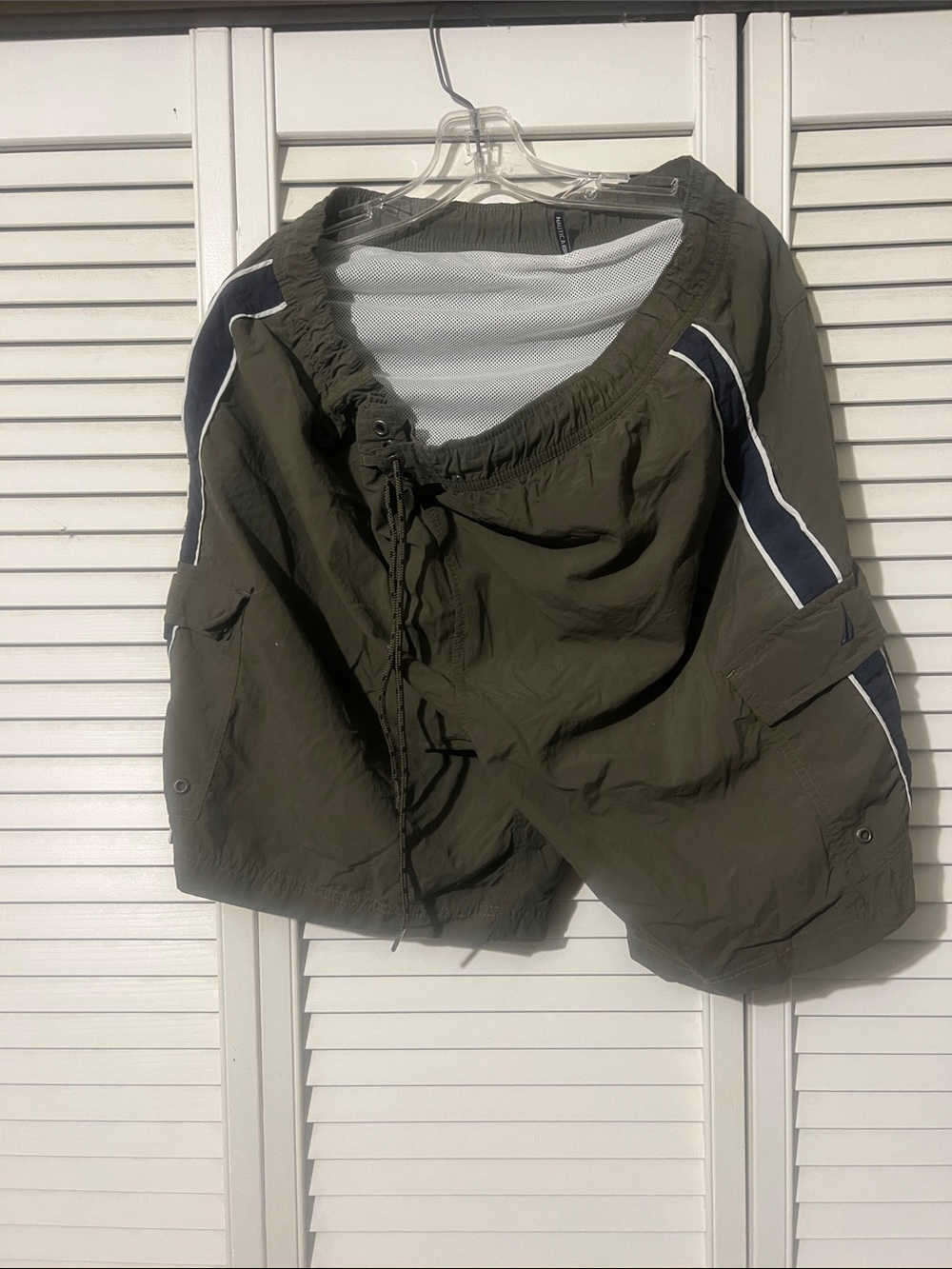 Nautica Olive Green Nylon Shorts with White Mesh Lining